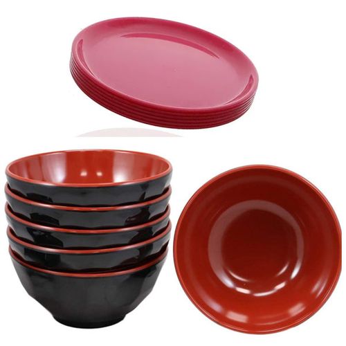 product_image_name-Generic-12 Pieces Strong Melamine Dinner Plates And Bowls Set-Red-1