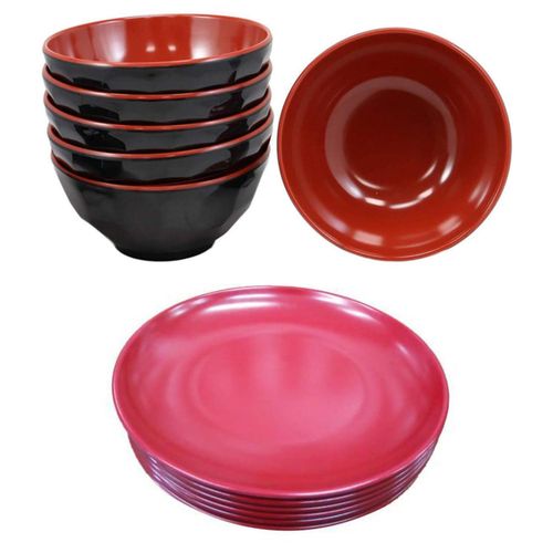 product_image_name-Generic-12 Pieces Strong Melamine Dinner Plates And Bowls Set-Red-2