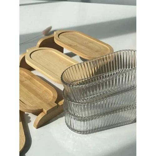 product_image_name-Generic-2Jars 2 Tier Glass Snacks Serving Bowls Set Platters With Bamboo Wooden Tray Stand Rack And Lids For  Dessert, Fruit, Vegetables, Appetizer, Cake, Candy, Chip Dip Food Storage- Clear-6
