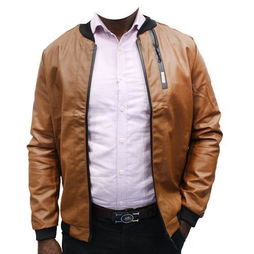 product_image_name-Fashion-Men's Slim-Fit Synthetic Leather Jacket - Brown-1