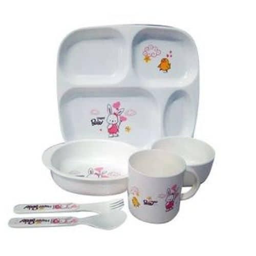 product_image_name-Generic-Children Tableware Dinner Set 6 in 1 Feeding Series Plate Cup Bowl Spoons Tray Gift Pack- White-5