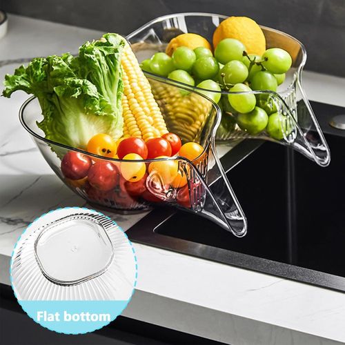 product_image_name-Generic-1 Piece Multifunctional Drain Basket, Plastic Drainage Basket Funnel Colander Bowl Clear Kitchen Strainer Basket with Spout, Kitchen Sink Fruit Vegetables Draining Bowl -Grey-6