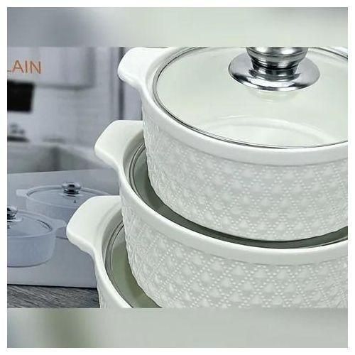 product_image_name-Generic-3 Pieces Ceramic Dinner Serving Bowls With Glass Lids Designs May Vary-White-3