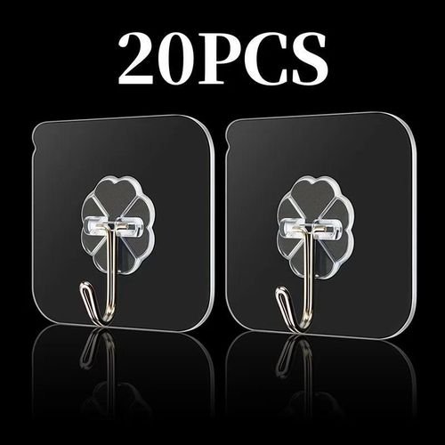 product_image_name-Generic-20pcs Strong Self Adhesive Wall Hoo ks Hangers Key Holder Towel Holder Bathroom Organizer Rack Kitchen Transparent Adhesive-1