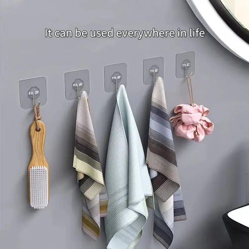 product_image_name-Generic-20pcs Strong Self Adhesive Wall Hoo ks Hangers Key Holder Towel Holder Bathroom Organizer Rack Kitchen Transparent Adhesive-7