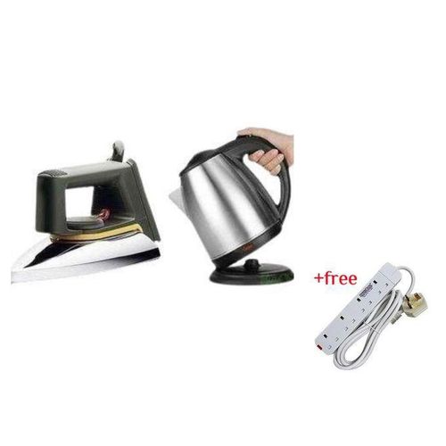 product_image_name-Generic-Original Flat Iron & 2L Electric Kettle Percolator Plus A Free 4 Way Extension- Silver, Black-1