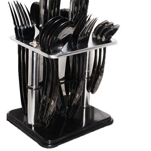 product_image_name-Generic-24pcs Cutlery (Forks,Spoons& Knieves) with a Stand - Black-2