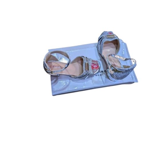 product_image_name-Fashion-Kid's Elegant Black Patent Leather Heeled Sandals with Gold Chain Detail - Silver-1