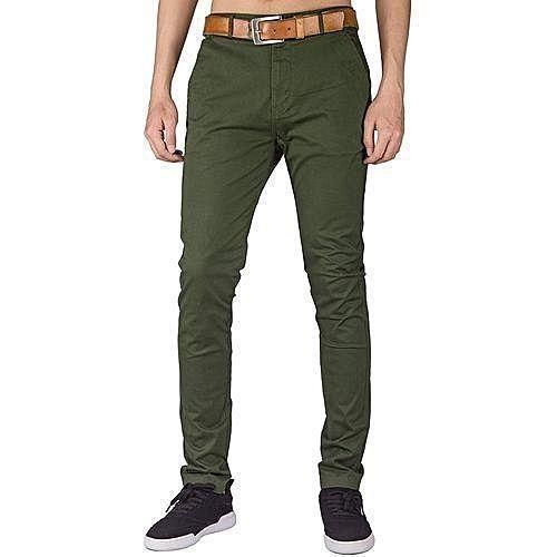 product_image_name-Generic-Men's Khaki Stretcher Trousers - Army Green-1