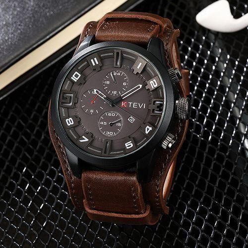 product_image_name-A M Fashion-Men's High Quality Leather Strap Watch - Brown-1