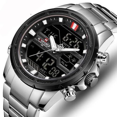 product_image_name-Naviforce-Stainless Steel Waterproof Mens Watch - Silver,Black-2