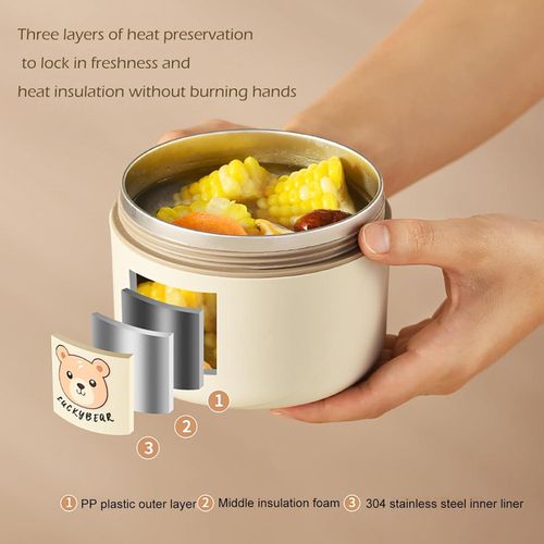 product_image_name-Generic-3PC Portable Insulated Lunch Box Set for Kids and Adult, Food-Grade 304 Stainless Steel Lunch Containers with Thermal Bag. WHITE-4