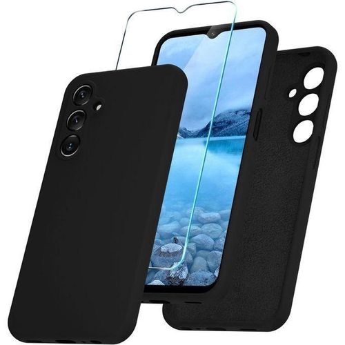 product_image_name-Samsung-Galaxy A15 Luxury Soft Rubber Liquid Silicone Skin Touch Feel Cover Case With Free Tempered Glass – Black-1