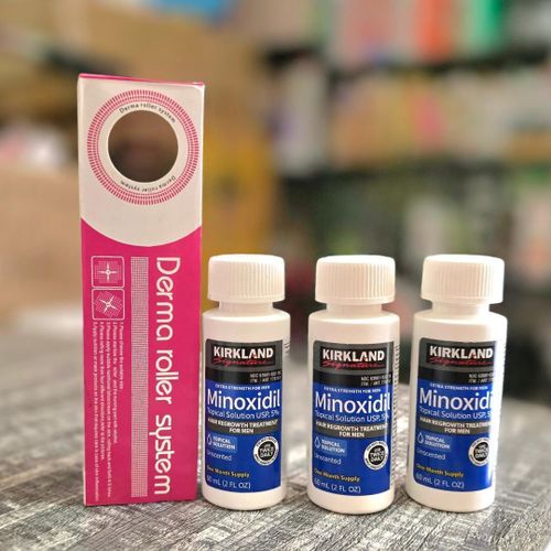 product_image_name-Kirkland Minoxidil-Signature Minoxidil Beard Growth & Hair Treatment For Men 3pcs + Derma Roller System -1