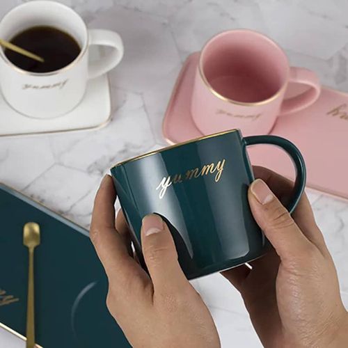 product_image_name-Generic-Ceramic Coffee Cup Tumbler Tray Cappuccino Cup Saucer Set Side Style Tea Water Ware Set Mugs With Spoon Gift Set For Office- Multicolored-6