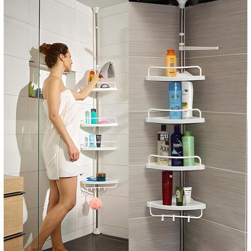 product_image_name-Generic-Adjustable multi-tier telescopic tension pole corner shower caddy, designed to maximize storage in bathroom or kitchen corners without the need for drilling. -1
