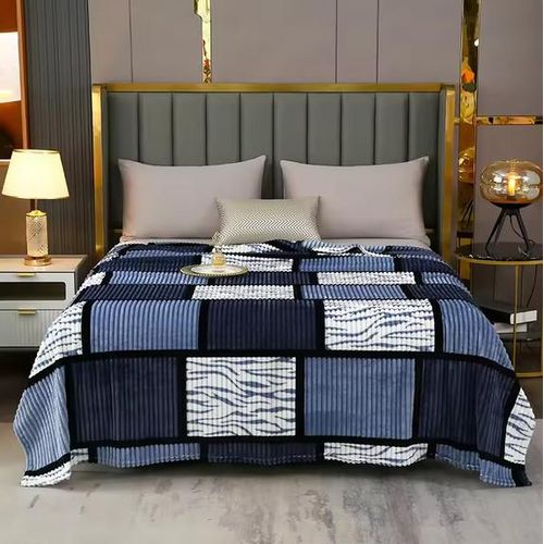 product_image_name-Generic-1pc Flannel milk velvet blanket,Checkered style Throw Blanket-Navy/Black-1