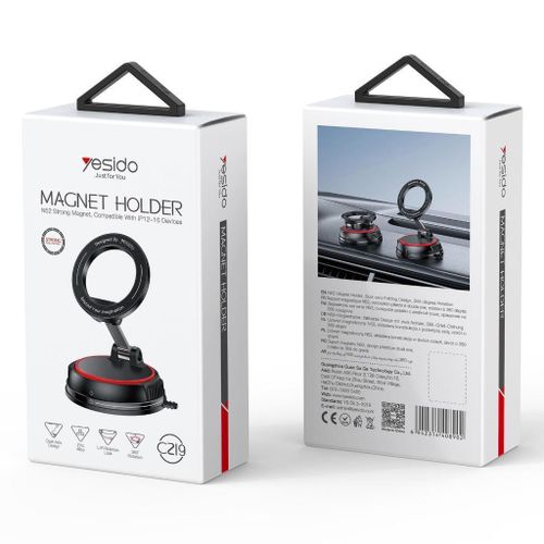 product_image_name-Yesido-C219 360 Rotation And Folding Zinc Alloy Center Console Magsafing Suction Cup Car Phone Holder Black -1