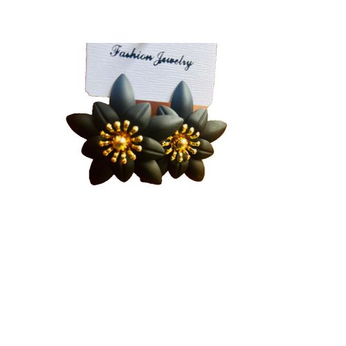product_image_name-Stud-Flower-shaped Black Earrings -2