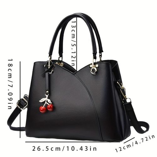 product_image_name-Fashion-Large capacity shoulder/crossbody bag with zipper and buckle closure, made of cotton fabric and leather - Black-3