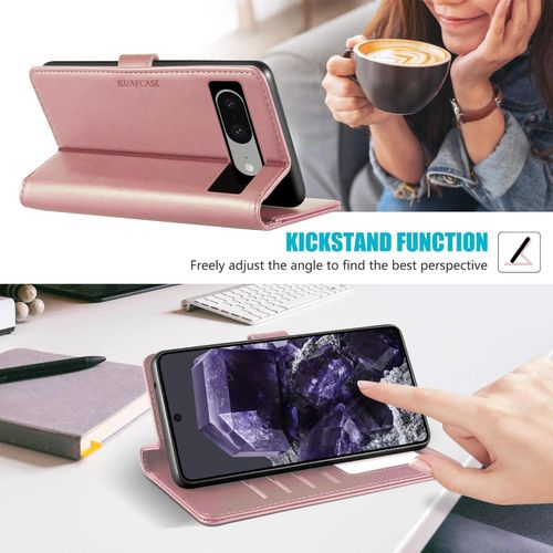 product_image_name-Generic-Google Pixel 8 Case, 4 Card Slots Magnetic Closure Kickstand Shockproof Protective Phone Case for Google Pixel 8 - Rose Gold-3