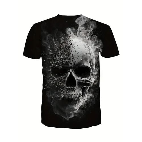 product_image_name-Fashion-Men's Casual Black Fashionable Pattern T-shirt Round Neck Short Sleeve-4