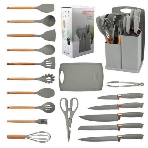 product_image_name-Generic-19 Piece Silicone Kitchenware Utensil Set - Grey-1