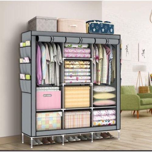 product_image_name-Generic-3 Column Cloth & Wooden Frame Portable Wardrobe - Multicolor-7
