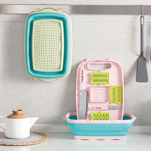 product_image_name-Generic-Camping Cutting Board, 9-In-1 Multi Collapsible Cutting Board with Colander, Kitchen Vegetable Washing Basket,Cutting Boards For Kitchen Drainer Fruit Slicer Grater For Campers, Picnic, BBQ- Multicolor-6