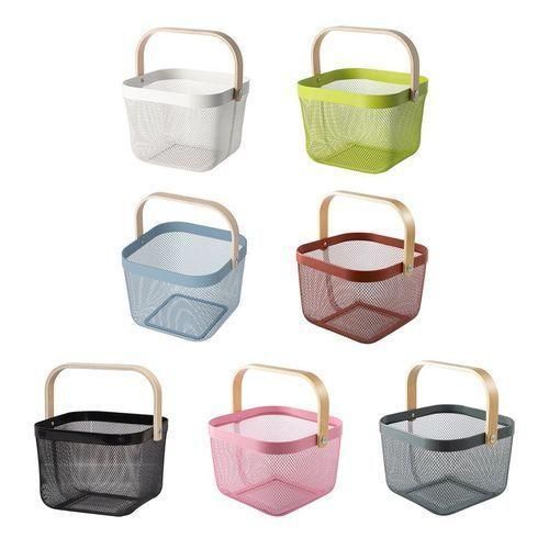 product_image_name-Generic-Square Metal Mesh Fruit Basket Shopping Wooden Handle Storage Bin- Multi-colour.-4