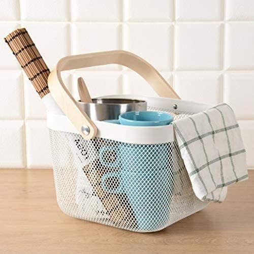 product_image_name-Generic-Square Metal Mesh Fruit Basket Shopping Wooden Handle Storage Bin- Multi-colour.-7