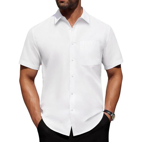 product_image_name-Fashion-Alimens & Gentle Men's Short Sleeve Dress Shirts Wrinkle Free Untucked Casual Button Down Shirt-1
