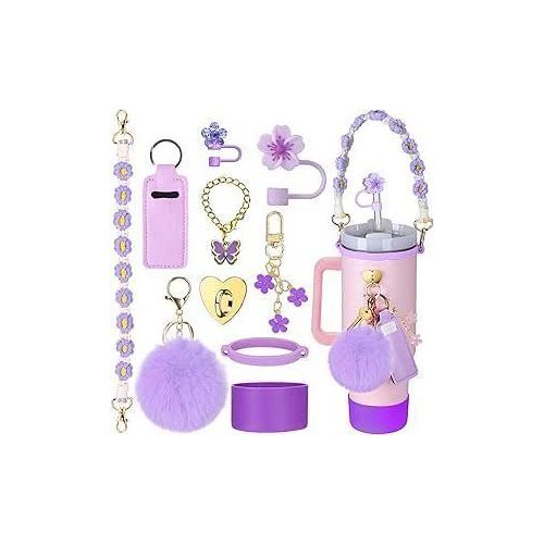 product_image_name-Generic-7 PCS Stanley Cup Accessories Set for Stanley Cup, Including Water Bottle Handle Strap, Chapstick Holder, Silicone Straw Topper Cover, Water Bottle Holder, Keychain Charms Accessories for Stanley Cup 30oz 40oz Tumbler ( Cup Not Incuded) - Multicolor-8