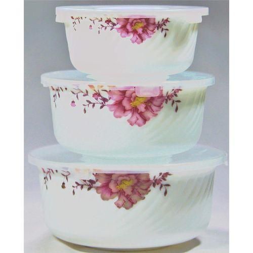 product_image_name-Opal-3 Piece Floral Serving Bowl Mixiing Bowl Set (1500ml, 1000ml, 500ml), Microwave Safe, Heat and Break Resistant with Plastic Lids- Multicolor-1