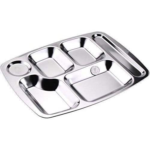 product_image_name-Generic-Stainless Steel Rectangle 6 In1 Component Dinner Plate Tray For Lunch - Silver. -1