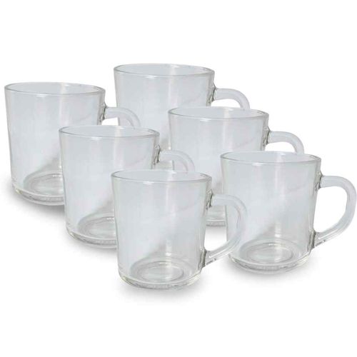 Glass Tea Cups Set with Handle, Clear Coffee Mugs Set of 6