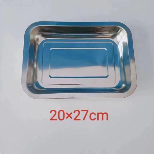 product_image_name-Generic-3 Pcs Set of Thickened Stainless Steel square Plate Tray Grill and Steamed Rice Plate Grilled Fish and Punched Tea Pool square Plate - Silver-7