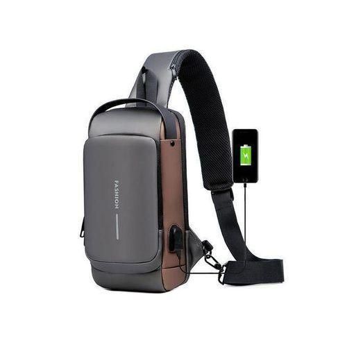 product_image_name-Generic-Waterproof Multifunctional Patent Leather Men's Anti-theft Shoulder Bag - Grey-1