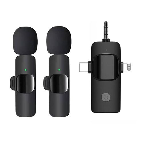 product_image_name-Generic-3 in 1 Wireless Microphone, Noise Cancellation Lapel Wireless Mic for Youtubers, Video Recording, Facebook, Compatible for Type-C Android/iPhone/Cameras/Laptop Dual Channel Version - Black -3