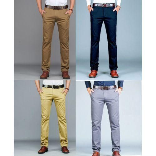 product_image_name-Generic-4 Pack Of Men's Stretcher Khaki Trousers - Coffee Brown,Navy Blue,Grey & Brown-1