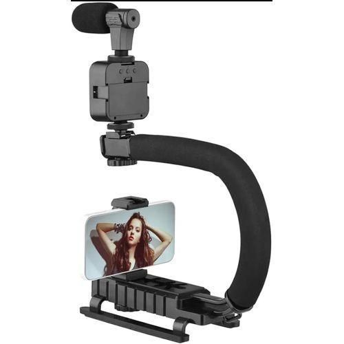product_image_name-Generic-KC Video Making U/C Shape Portable Handheld Bracket Stabilizer Kits (Tripod-Led Flash, Microphone, Phone Holder, Remote Control) - Black-2