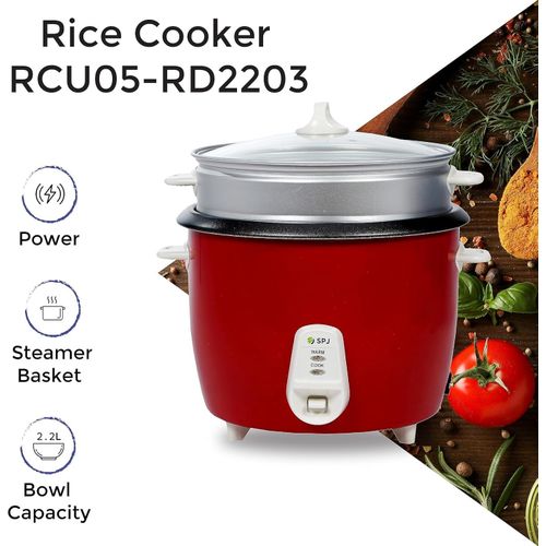 product_image_name-SPJ-2.2 Liter Electric Rice Cooker With Steamer, Stainless Steel Lid, Non-Stick Aluminium Inner Pot, Automatic Keep Warm Function- Red (1YRS WRNTY)-4