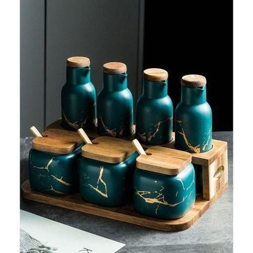 product_image_name-Generic-Elegant Ceramic Oil, Vinegar, and Spice Storage Set with Wooden Tray-2