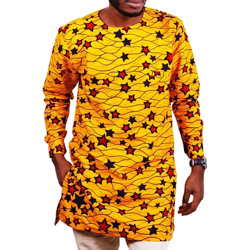 product_image_name-Generic-Star Print Kitengi Men's Shirt - Yellow-2