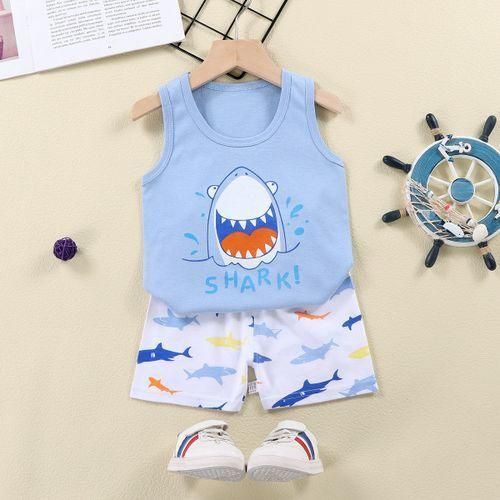 product_image_name-Fashion-0-3 Years Baby Boys Newborn Summer Sets Kids Vest Blue Shorts Casual Tops Cartoon Tshirt Round Neck Outfit-1