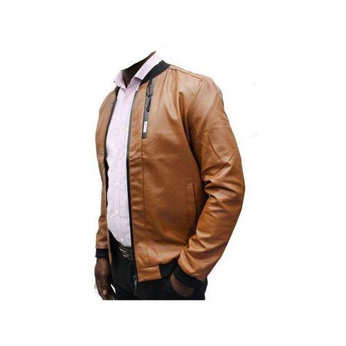 product_image_name-Fashion-Men's Slim-Fit Synthetic Leather Jacket - Brown-3