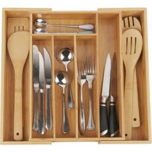 product_image_name-Generic-Adjustable Bamboo Drawer Organizer Divider Tray cutlery Storage Box - Brown.-1