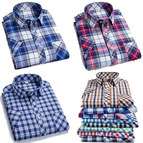 product_image_name-Fashion-4 Pieces Of  Finest Men's SHORT Sleeve Checked Shirts Multi Designer- Multicolor-1
