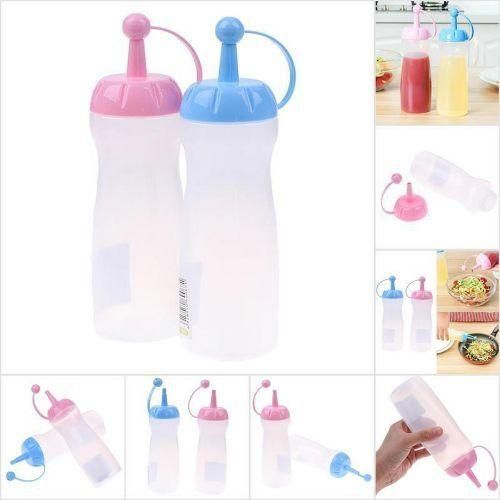 product_image_name-Generic-2 Pcs Plastic Squeeze Dispenser Vinegar Oil Tomato Sauce  Bottles -White.-2