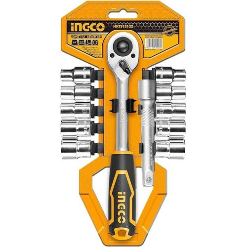 product_image_name-INGCO-HKTS12122 12Pcs 1/2" Socket Set, Quick Release Ratchet Wrench Tool Set, CrV Steel Micro Finished and Chromed Plated (1 Set) - Silver-1